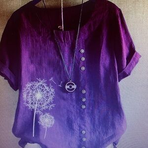 NWOT Print Flower Short Sleeve Button Shirt